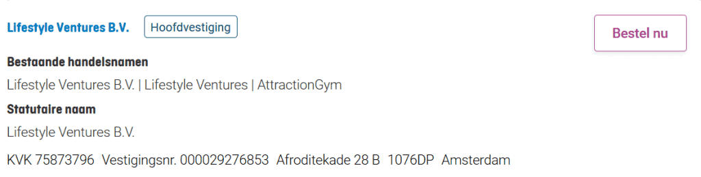 Attractiongym Handelsregister KvK