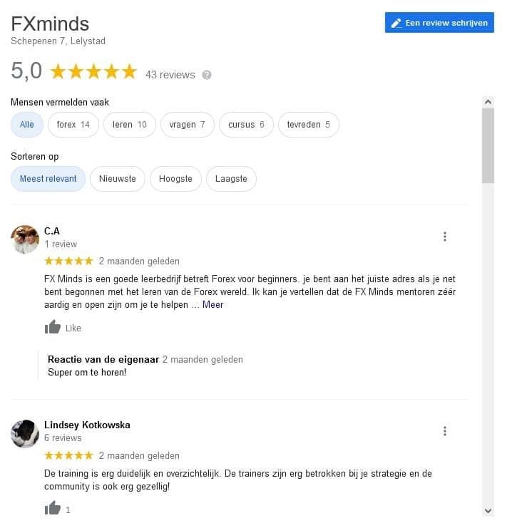 FXminds Google reviews