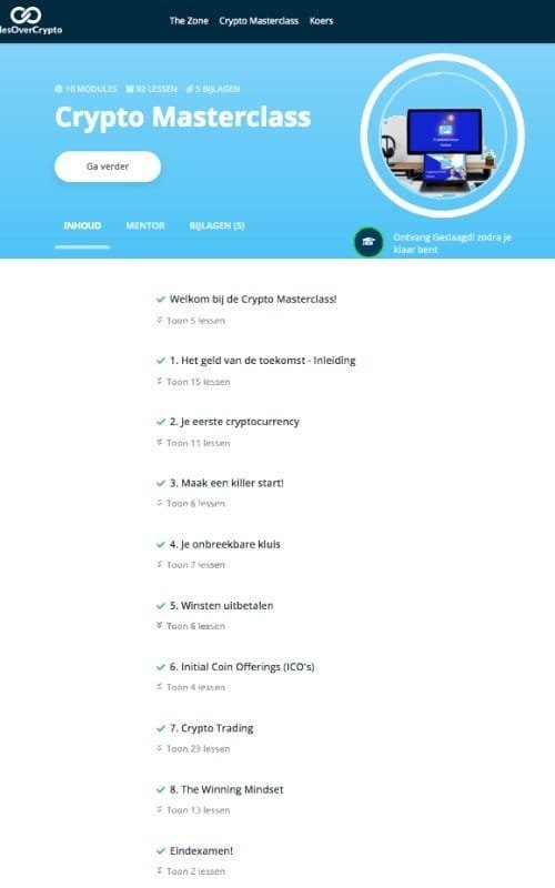 Inhoudsopgave Crypto Masterclass
